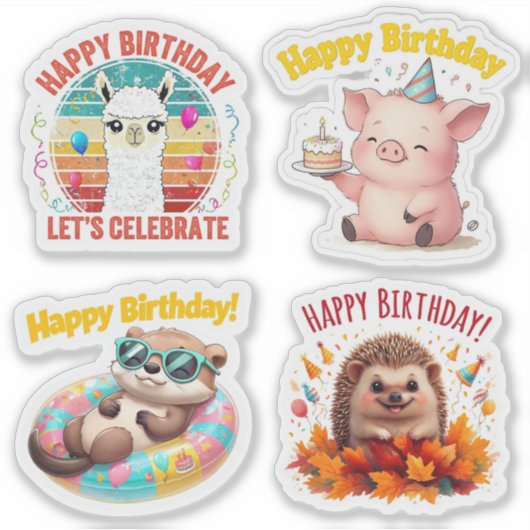 Leuke Verjaardag Dier Stickers, Bday Stickers (Voorkant)
