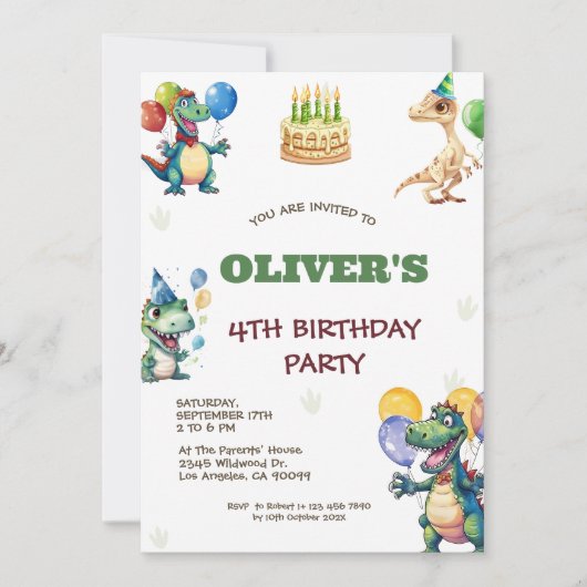 Leuke verjaardag dinosaurussen kinderen verjaardag save the date (Voorkant)