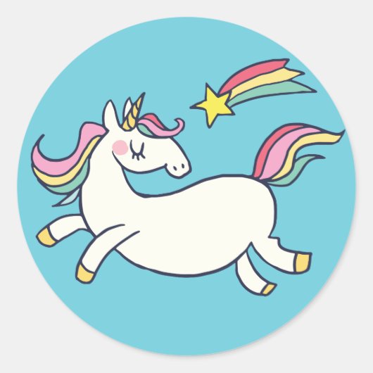 Leuke Verjaardag Doodle Rainbow Eenhoorn en Sterre Ronde Sticker (Voorkant)
