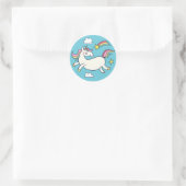Leuke Verjaardag Doodle Rainbow Eenhoorn en Sterre Ronde Sticker (Tas)