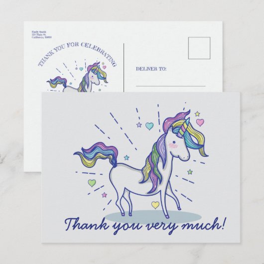Leuke verjaardag Doodle Rainbow Unicorn Bedankt Briefkaart (Voorkant / Achterkant)