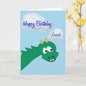 Leuke verjaardag draak, aangepaste naam kaart (Gele Bloem)