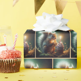 Leuke verjaardag eekhoorn met cupcake cadeaupapier