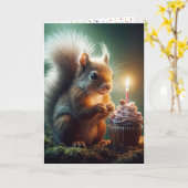 Leuke verjaardag eekhoorn met cupcake kaart (Gele Bloem)