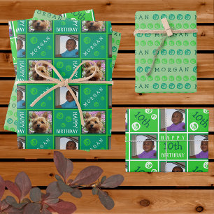 Leuke Verjaardag Groen 3 Foto Willekeurige Leeftij Inpakpapier Vel