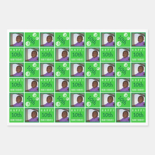Leuke Verjaardag Groen 3 Foto Willekeurige Leeftij Inpakpapier Vel (Voorkant 3)