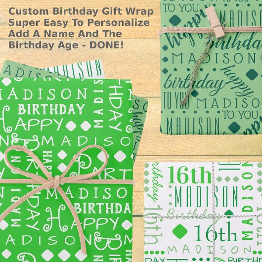 Leuke Verjaardag Groen Elke Leeftijd Voeg Kinderen Inpakpapier Vel