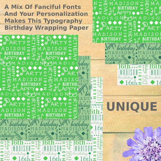 Leuke Verjaardag Groen Elke Leeftijd Voeg Kinderen Inpakpapier Vel