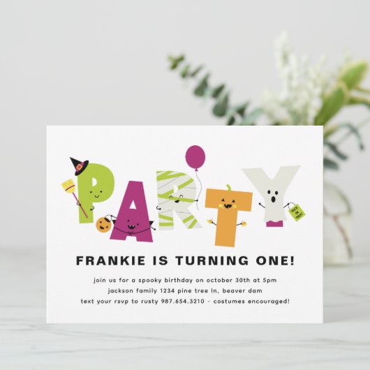 Leuke verjaardag Halloween Party uitnodiging (Staand voorkant)