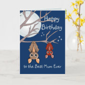 Leuke Verjaardag Hangende Vleermuizen Gevouwen Wen Kaart (Gele Bloem)