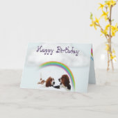 Leuke Verjaardag Kaart met Basset Hounds en Rainbo (Gele Bloem)