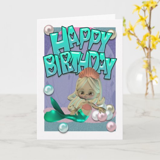 Leuke verjaardag Kaart met zeemeermin (Gele Bloem)