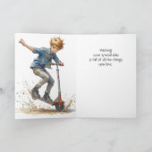 Leuke verjaardag kleinzoon jongen op een Kick Scoo Kaart (Binnen)