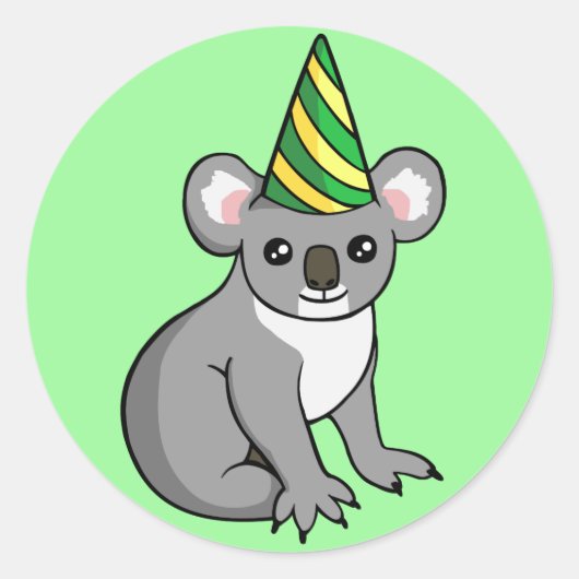Leuke Verjaardag Koala in Feest Pet Tekenen Sticke Ronde Sticker (Voorkant)