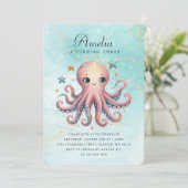 Leuke verjaardag octopus uitnodiging (Staand voorkant)