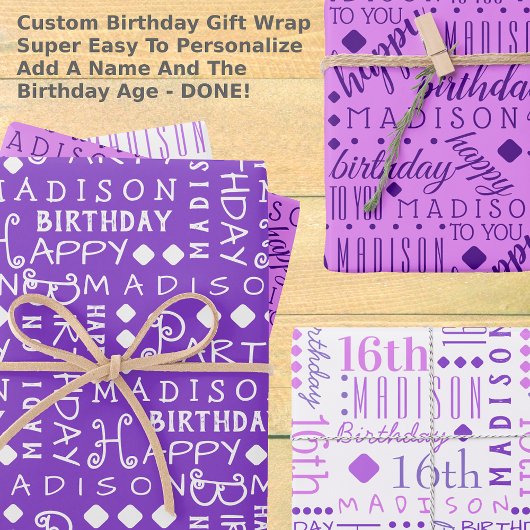 Leuke Verjaardag Paarse Alle Leeftijd Voeg Kindern Inpakpapier Vel