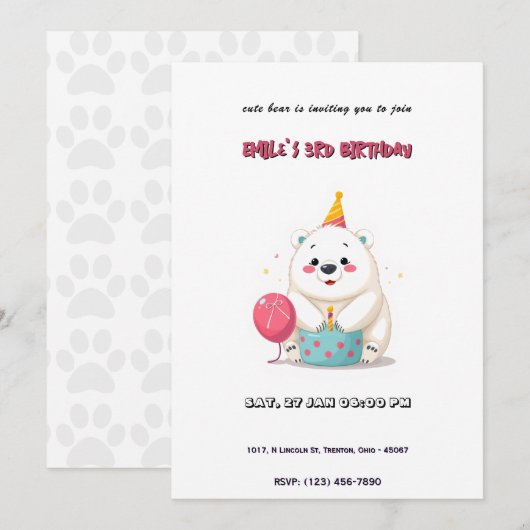 Leuke verjaardag Polar Beer met Party Pet Kaart (Voorkant / Achterkant)