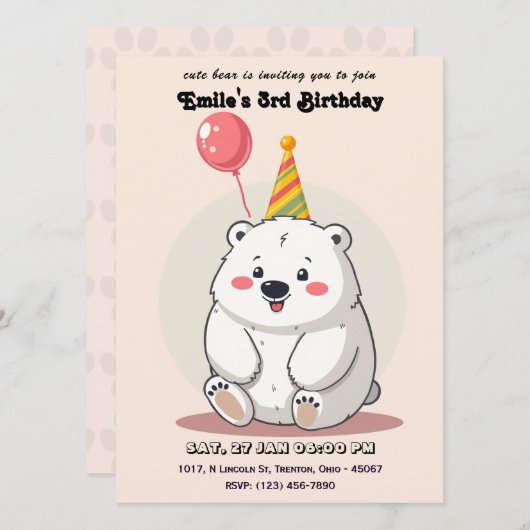 Leuke verjaardag Polar Beer met Party Pet Kaart (Voorkant / Achterkant)