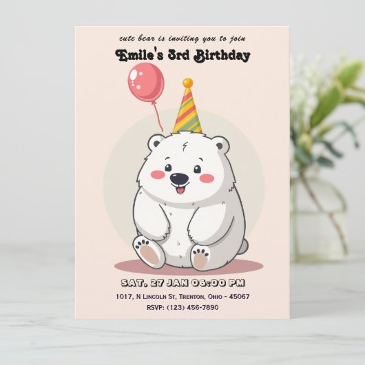 Leuke verjaardag Polar Beer met Party Pet Kaart (Staand voorkant)