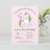 Leuke verjaardag Rainbow Unicorn Party uitnodiging (Staand voorkant)