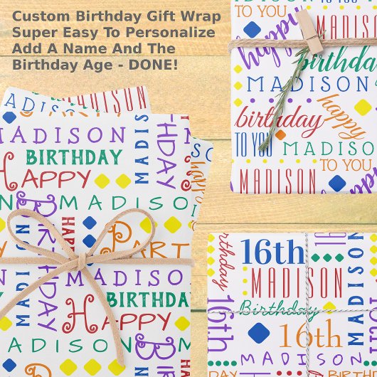 Leuke verjaardag regenboog elke leeftijd toevoegen inpakpapier vel