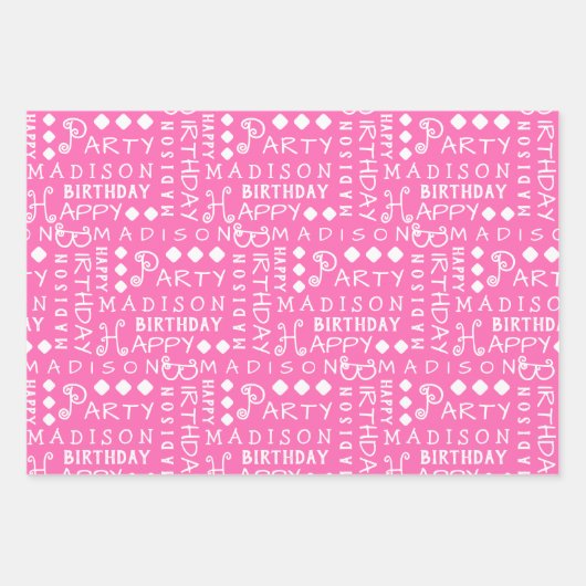 Leuke Verjaardag Roze Elke Leeftijd Voeg Kindernaa Inpakpapier Vel (Voorkant)