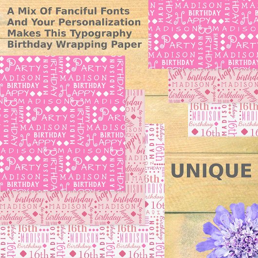 Leuke Verjaardag Roze Elke Leeftijd Voeg Kindernaa Inpakpapier Vel