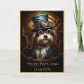 Leuke Verjaardag Steampunk Dog Aangepaste Naam 033 Kaart (Voorkant)