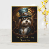 Leuke Verjaardag Steampunk Dog Aangepaste Naam 033 Kaart (Gele Bloem)