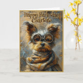 Leuke Verjaardag Steampunk Yorkie Custom Name 163 Kaart (Gele Bloem)