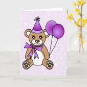 Leuke Verjaardag Teddy Bear - Paarse Kaart (Gele Bloem)