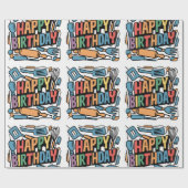 Leuke verjaardag voor koks Abstract Cadeaupapier (Vlak)
