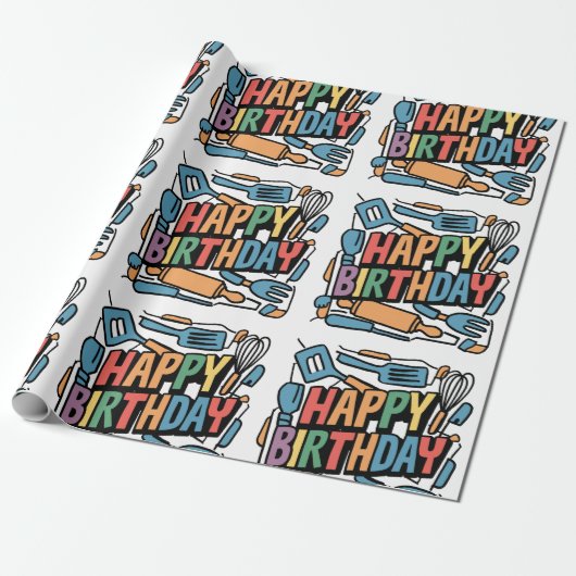 Leuke verjaardag voor koks Abstract Cadeaupapier (Uitgerold)