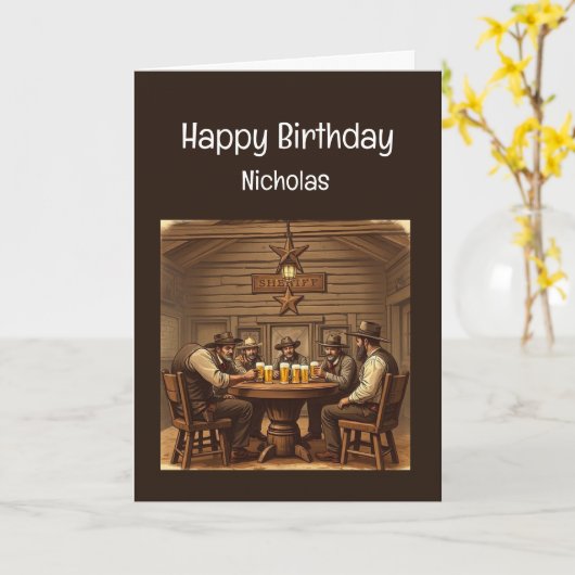 Leuke Verjaardag Western Saloon Beer Kaart (Gele Bloem)