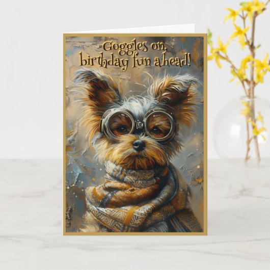 Leuke verjaardag Yorkshire Terrier aangepaste naam Kaart (Gele Bloem)