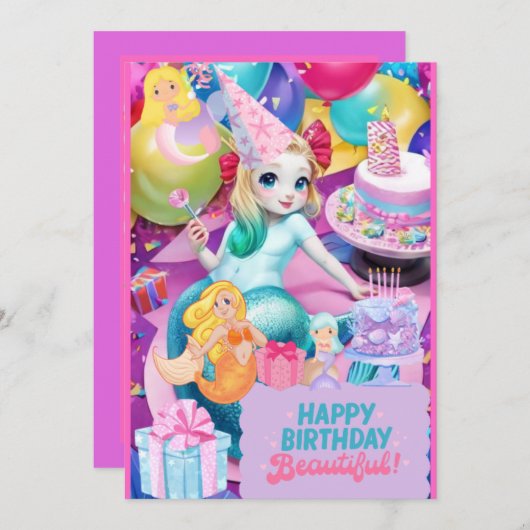 Leuke verjaardag zeemeermin uitnodiging (Voorkant / Achterkant)