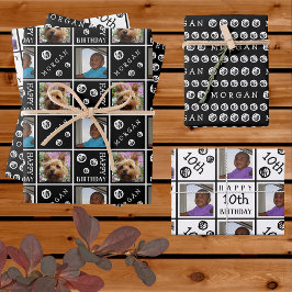 Leuke verjaardag zwart wit 3 foto elke leeftijd na inpakpapier vel