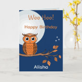 Leuke Verjaardags Uil en Moon Gevouwen Wenskaart Kaart (Gele Bloem)