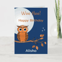 Leuke Verjaardags Uil en Moon Gevouwen Wenskaart