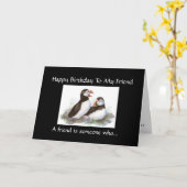 Leuke Verjaardags Vriend - Puffin Bird & Schrift Kaart (Gele Bloem)