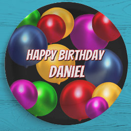 Leuke verjaardagsballonnen gepersonaliseerd papieren bordje