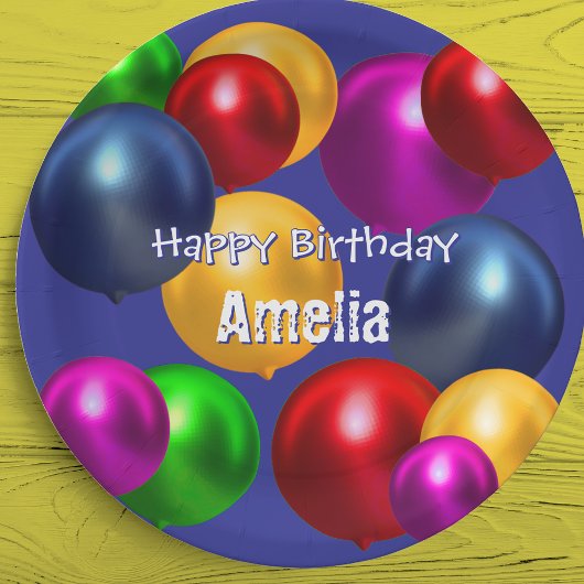 Leuke verjaardagsballonnen gepersonaliseerd papieren bordje