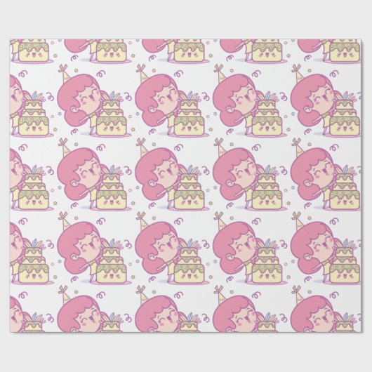 Leuke verjaardagscadeau wrap taart en Pet meisje t Cadeaupapier (Vlak)