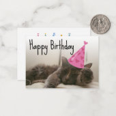 leuke verjaardagscat met roze pet foto notitiekaartje (Voorkant / Achterkant in situ)