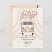 Leuke verjaardagsfeest, uitnodiging met 70s retro  (Voorkant / Achterkant)