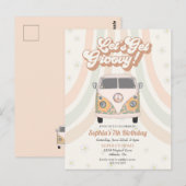 Leuke verjaardagsfeest, uitnodiging met retro them (Voorkant / Achterkant)