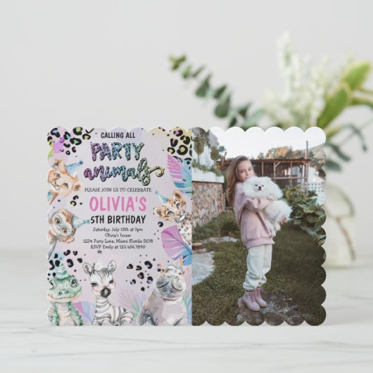 Leuke verjaardagsfeestje dieren Foto Kaart (Staand voorkant)