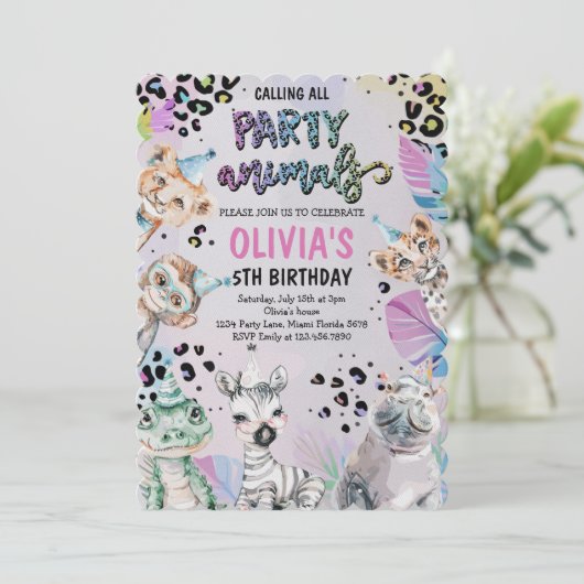 Leuke verjaardagsfeestje dieren kaart (Staand voorkant)