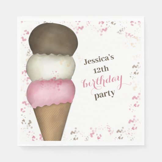 Leuke verjaardagsfeestje Ice Cream Cone Custom Servet (Voorkant)