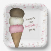 Leuke verjaardagsfeestje ijs op maat papieren bordje (Voorkant)